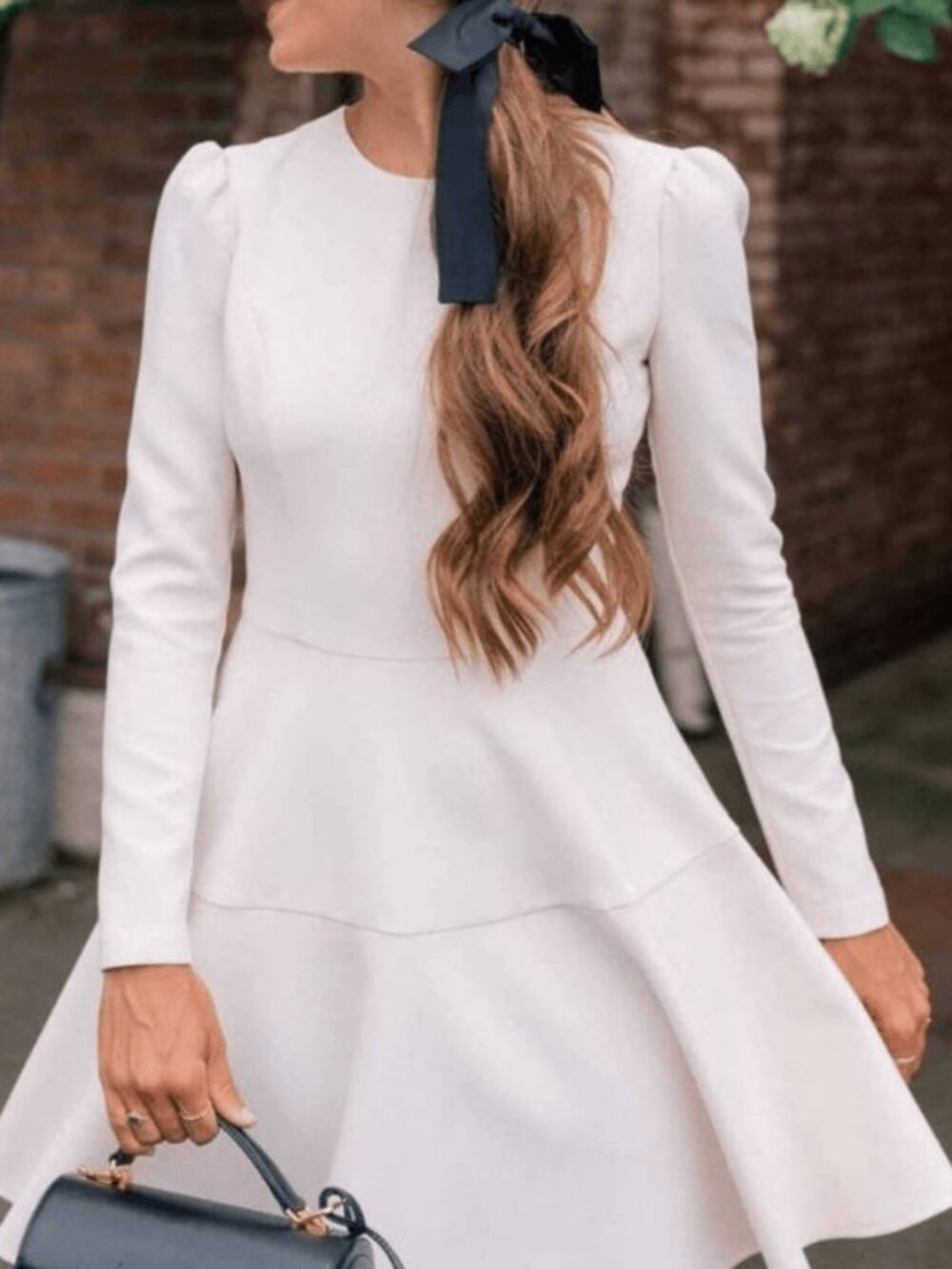 Gal Meets Glam White Fit & Flare Dress | Long Sleeve Circle Skirt | Size 2